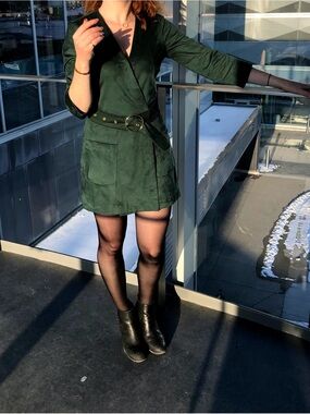 Zara Dark Green Wrap Mini Dress with Belt